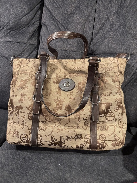 Coach Handbags - Coach Brown and Tan Signature Tote with Leather Trim